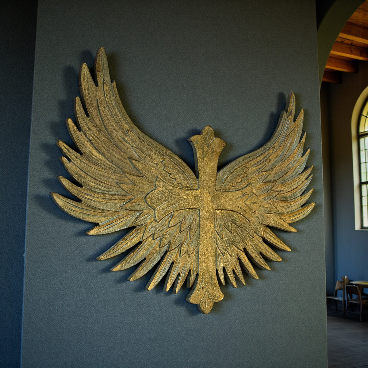 Gariel Angel Wings Wall Cross, Antique Gold