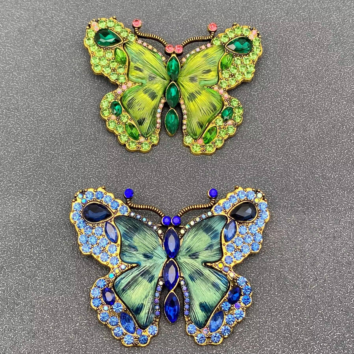 Glass & Rhinestone Large Butterfly Brooch