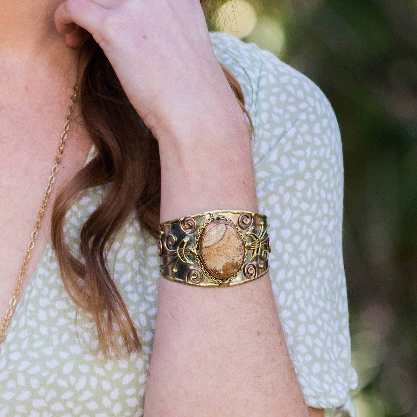 Mixed Metal and Picture Jasper Stone Bracelet