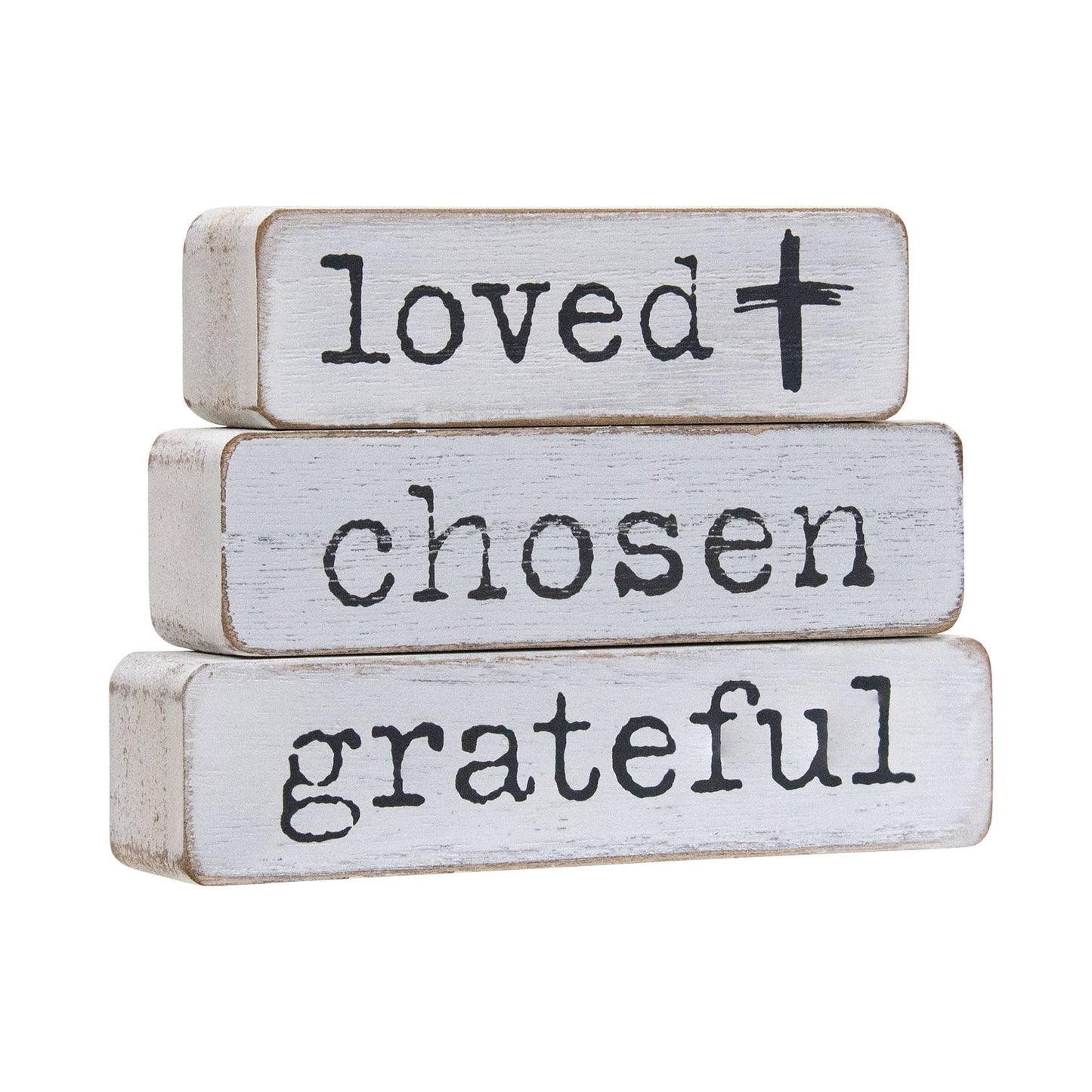 3/Set- Loved Chosen Grateful Chunky Religious Block
