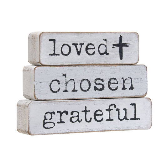 3/Set- Loved Chosen Grateful Chunky Religious Block
