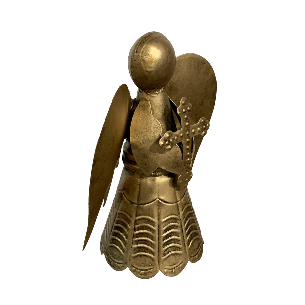 Upcycled Metal Angel with Cross Tabletop Figure