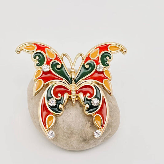 Vintage Enamel Colored Inlay Rhinestone Brooch