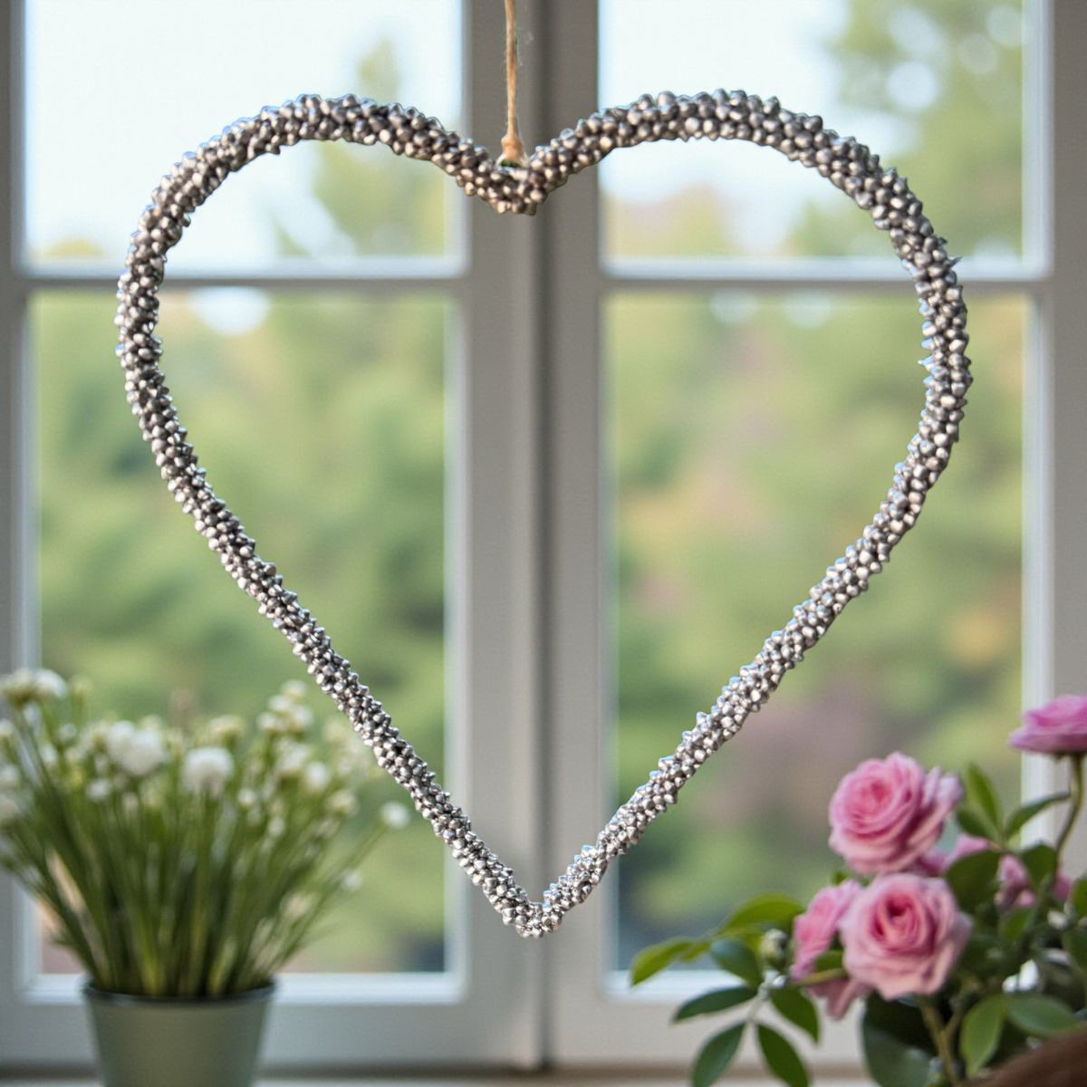 Hanging Jingle Bell Nickel-Plated Heart Wreath-Garden Bell