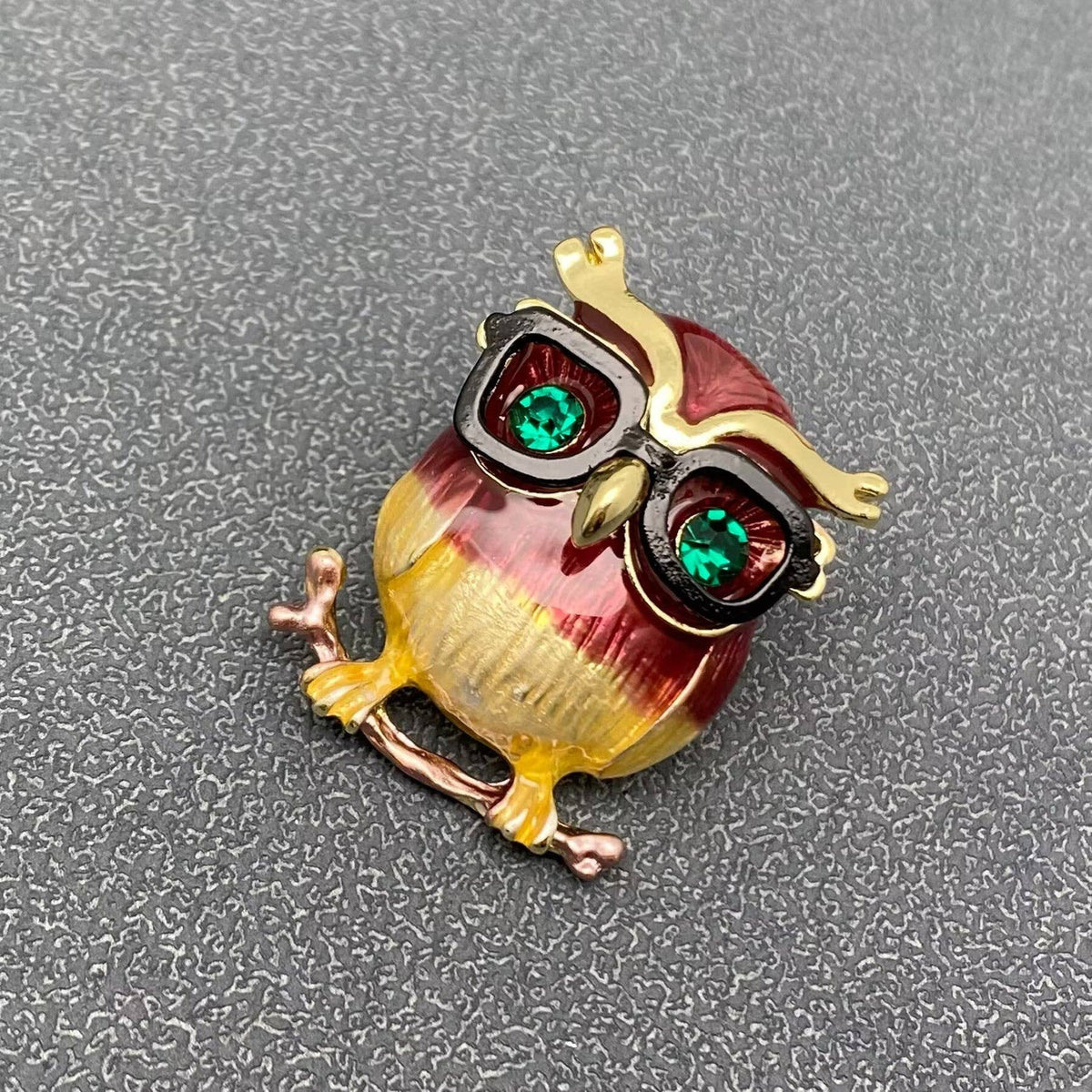 Owl with Glasses Enamel Brooch