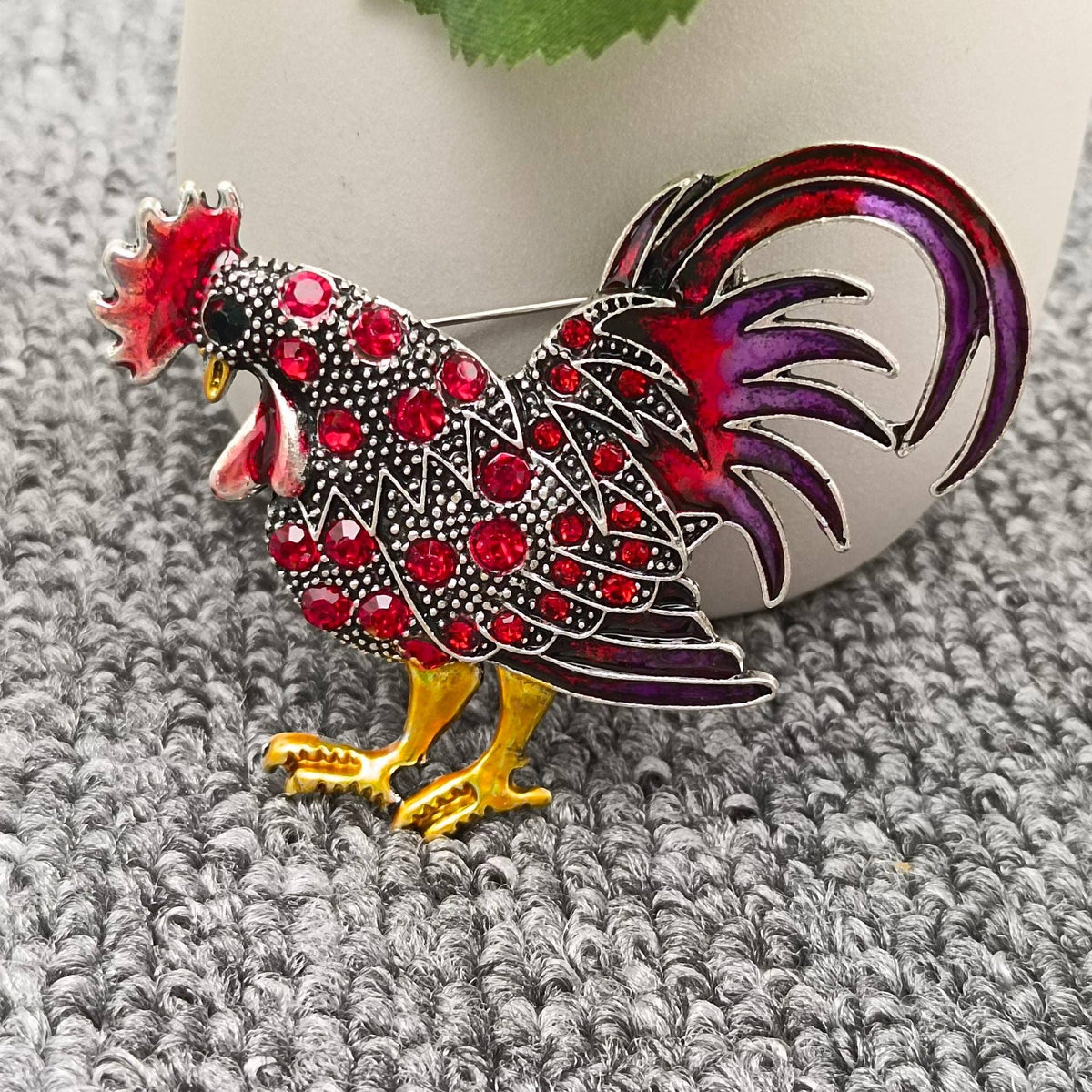 Colored Rhinestone Enamel Rooster Brooch