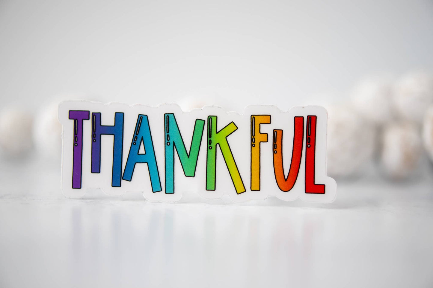 Thankful, Multicolor, Fall, Clear Vinyl Sticker, 3x3 Inch
