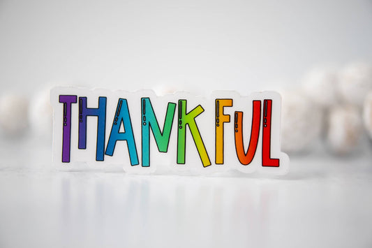 Thankful, Multicolor, Fall, Clear Vinyl Sticker, 3x3 Inch