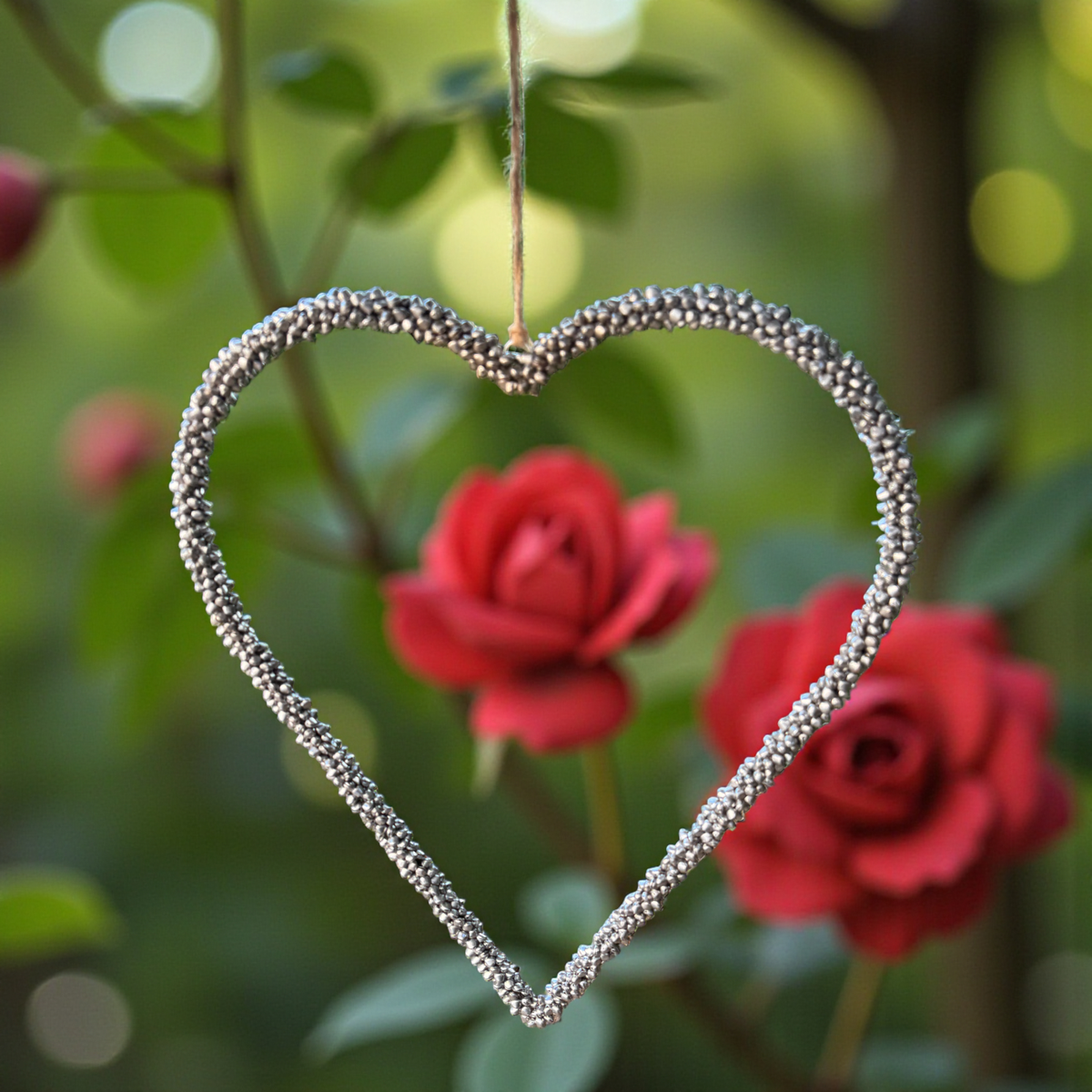 Hanging Jingle Bell Nickel-Plated Heart Wreath-Garden Bell