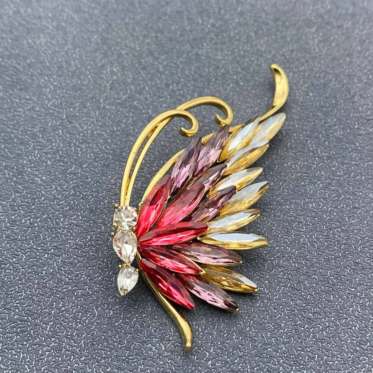 Sparkling Colored Rhinestone Butterfly Brooch