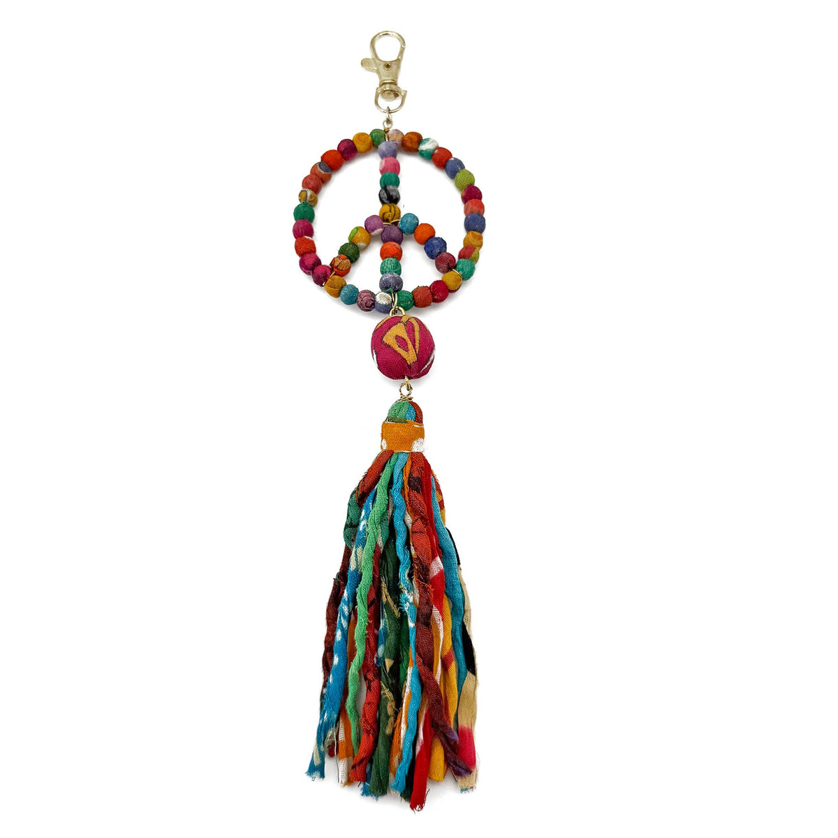 Aasha Bag Charm - Peace Sign & Tassel