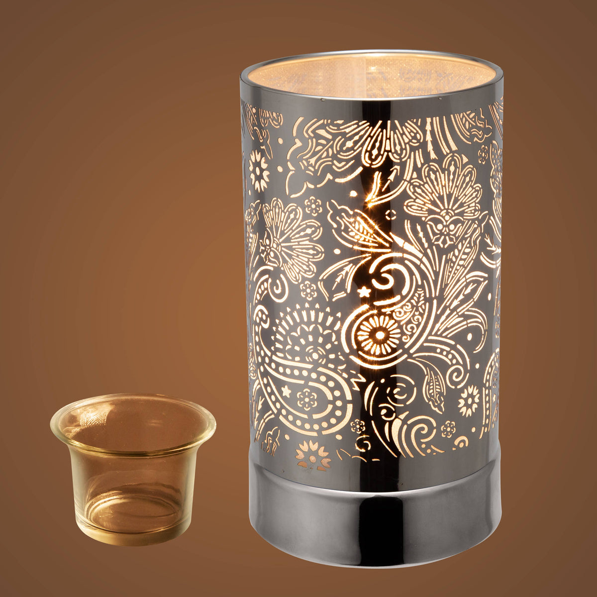 7" Touch lamp/Oil burner/Wax warmer-Silver Secret Garden