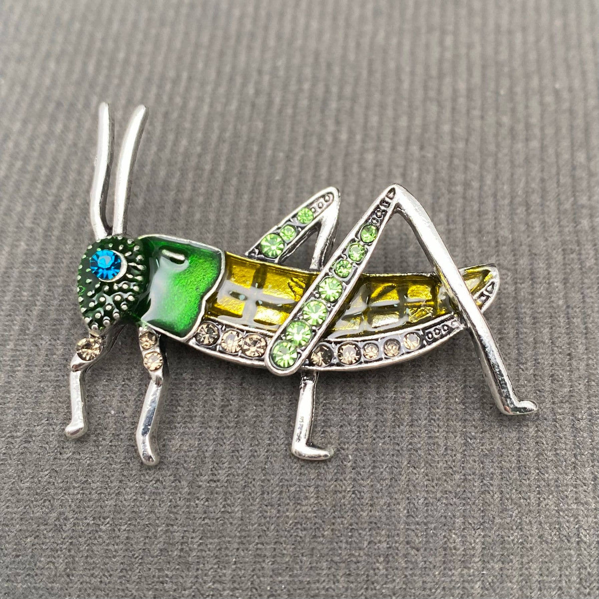Rhinestone Enamel Grasshopper Brooch