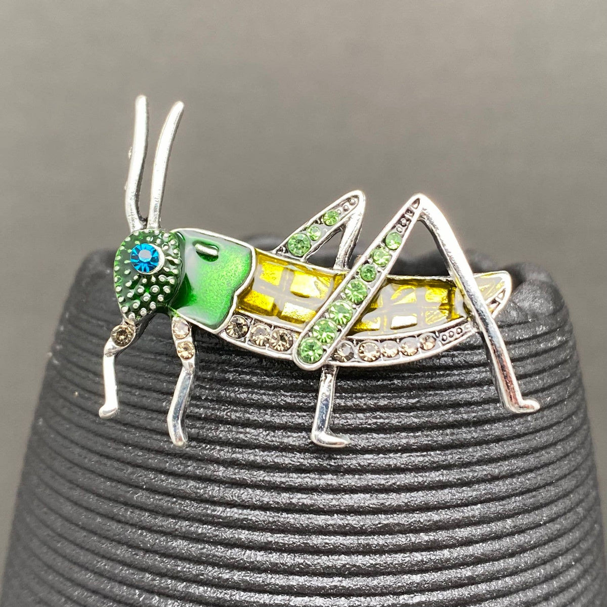 Rhinestone Enamel Grasshopper Brooch