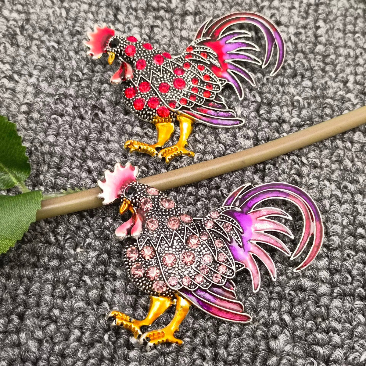 Colored Rhinestone Enamel Rooster Brooch