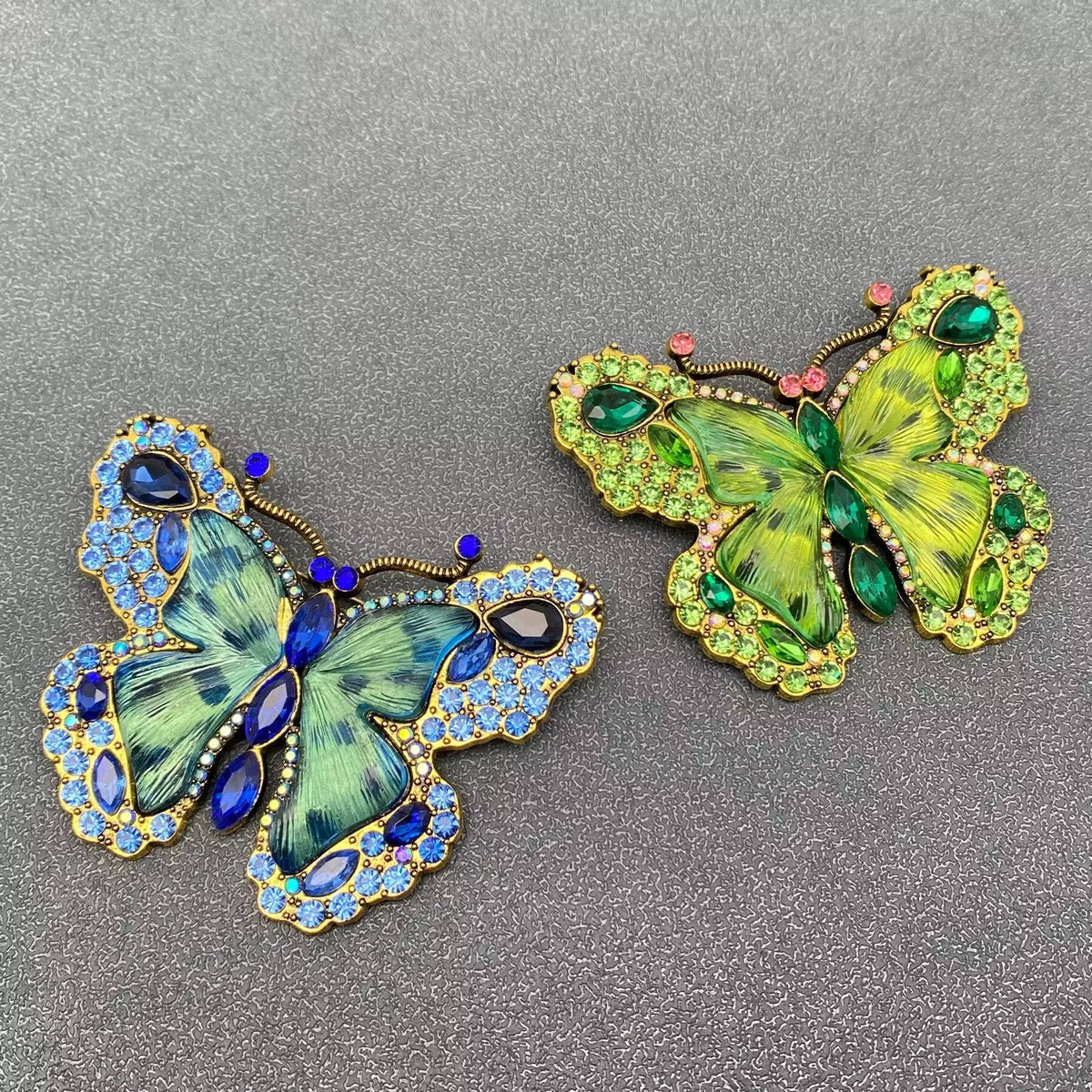 Glass & Rhinestone Large Butterfly Brooch