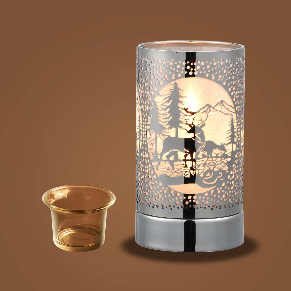 7" Touch lamp/Oil burner/Wax warmer- Silver Deer Couple