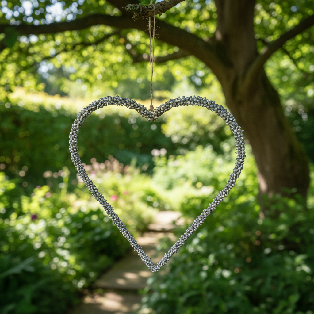 Hanging Jingle Bell Nickel-Plated Heart Wreath-Garden Bell