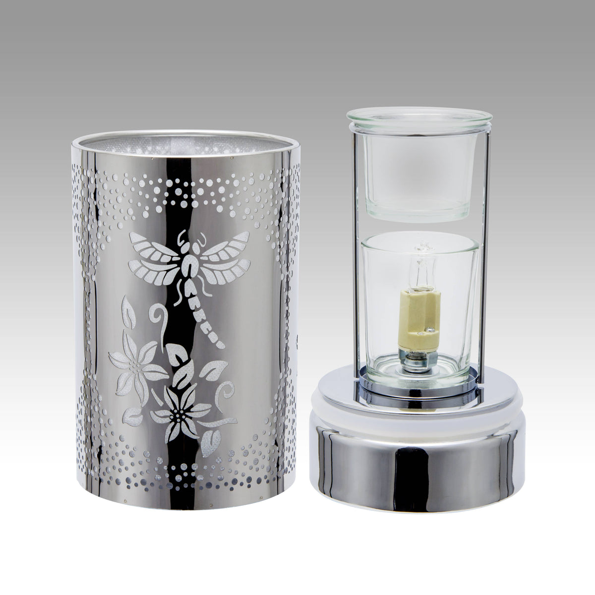 7" Touch Lamp - Wax Warmer- Oil Burner - Silver Dragonfly