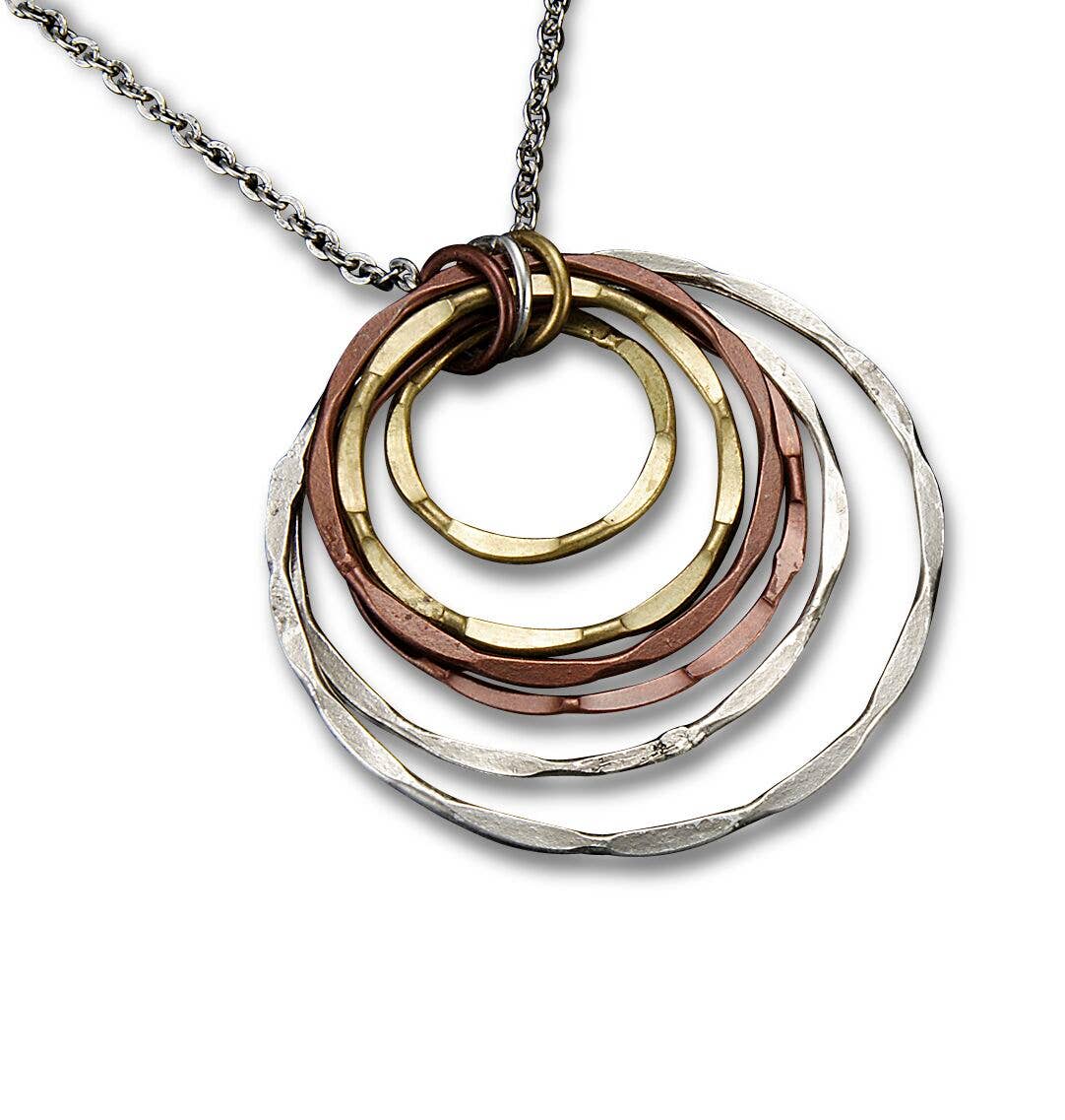 Handmade Mixed Metal Hammered Graduated Circle Necklace
