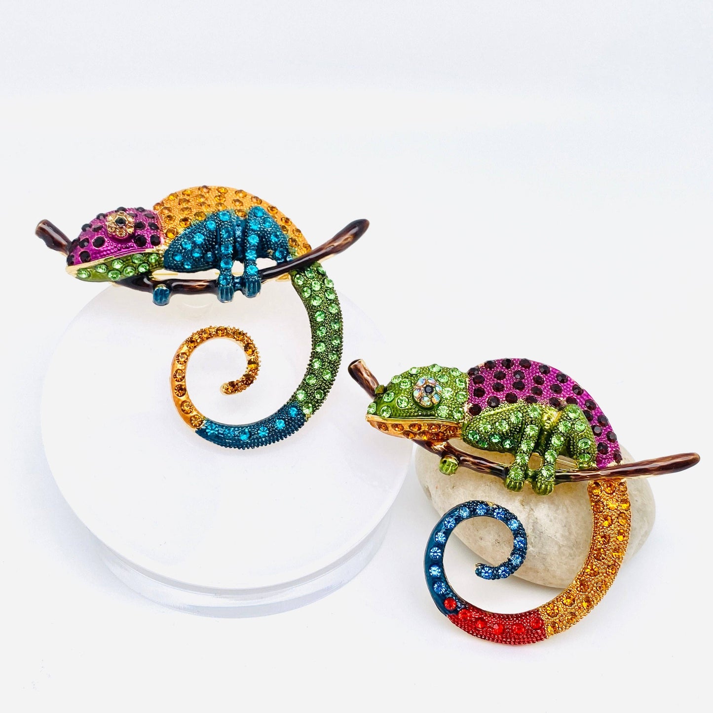 Colorful Rhinestone Chameleon Lizard Brooch