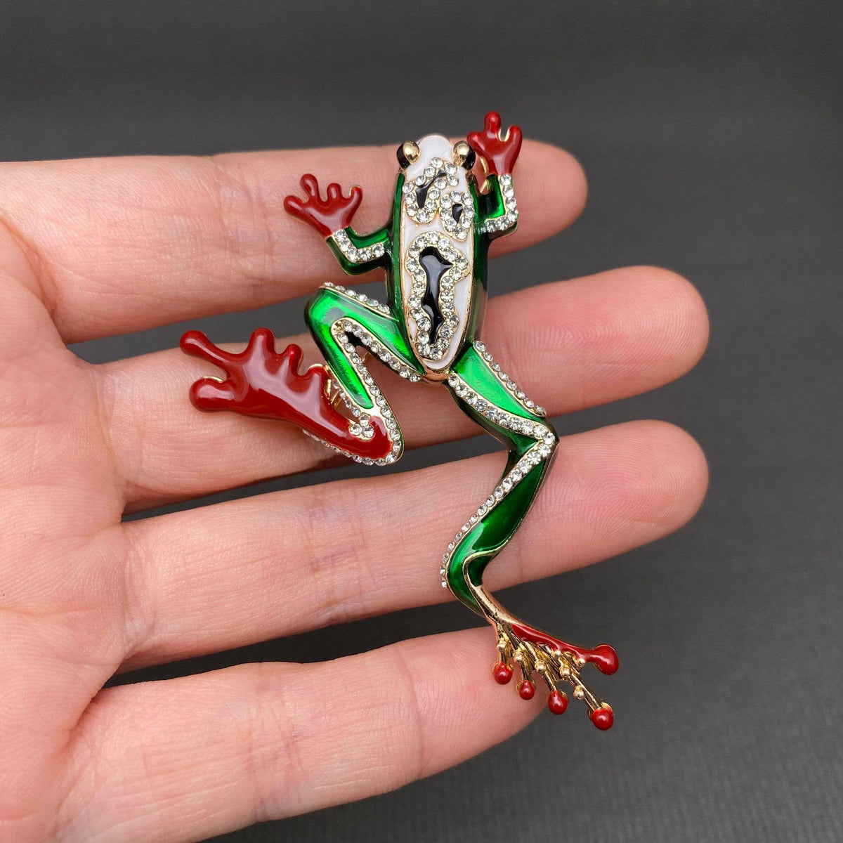 Rhinestone Enamel Frog Brooch