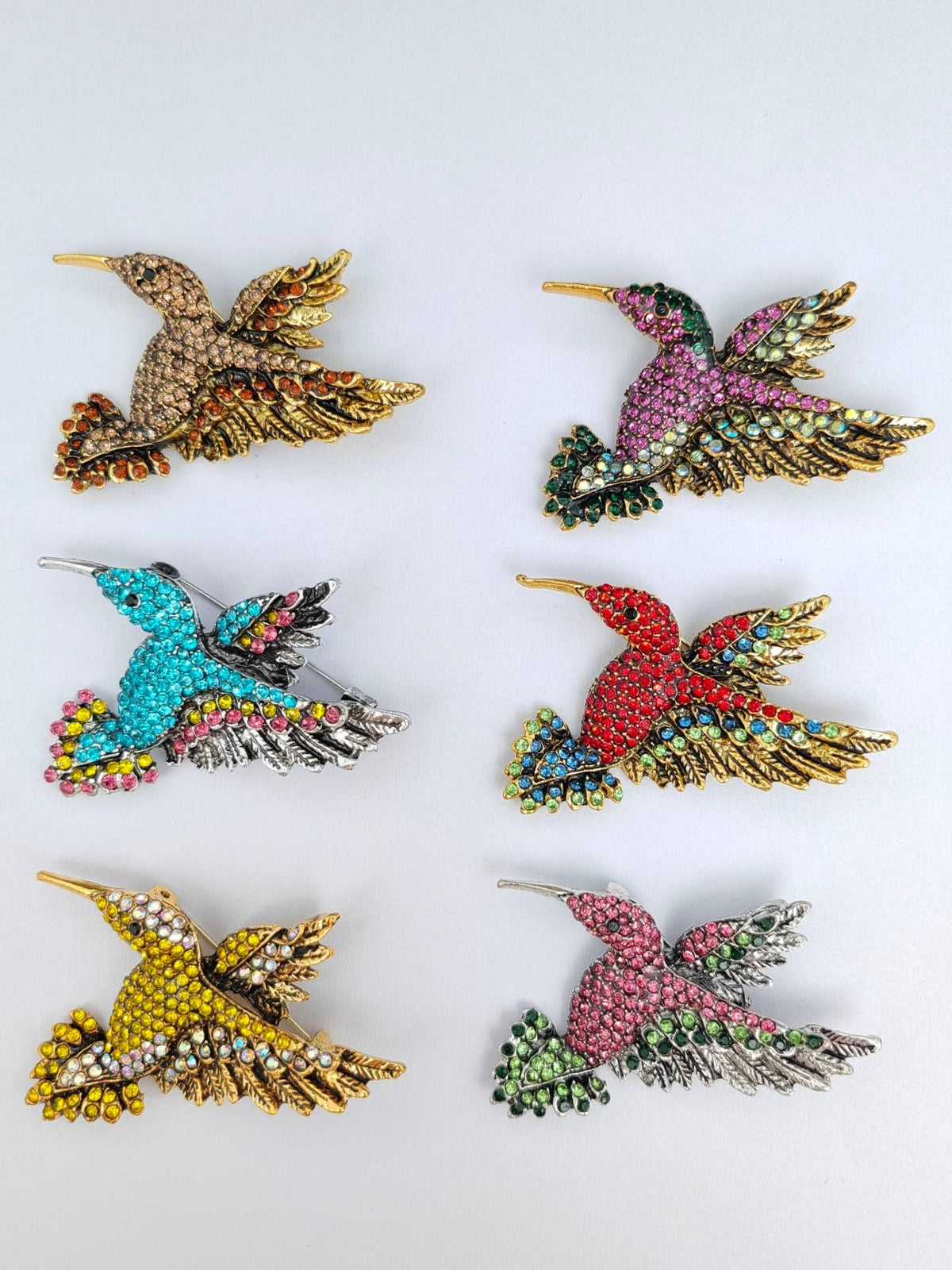 Multi-color Rhinestone Hummingbird Brooch