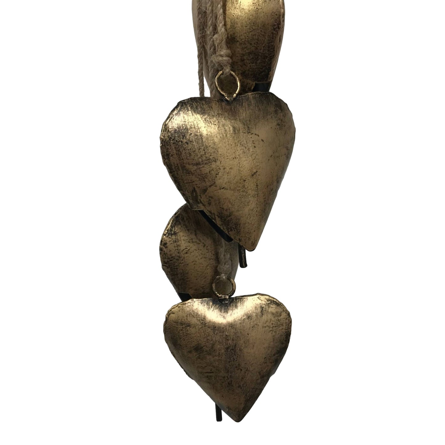 Six Piece Valentine's Heart Bell Chime Pendant on Jute Rope
