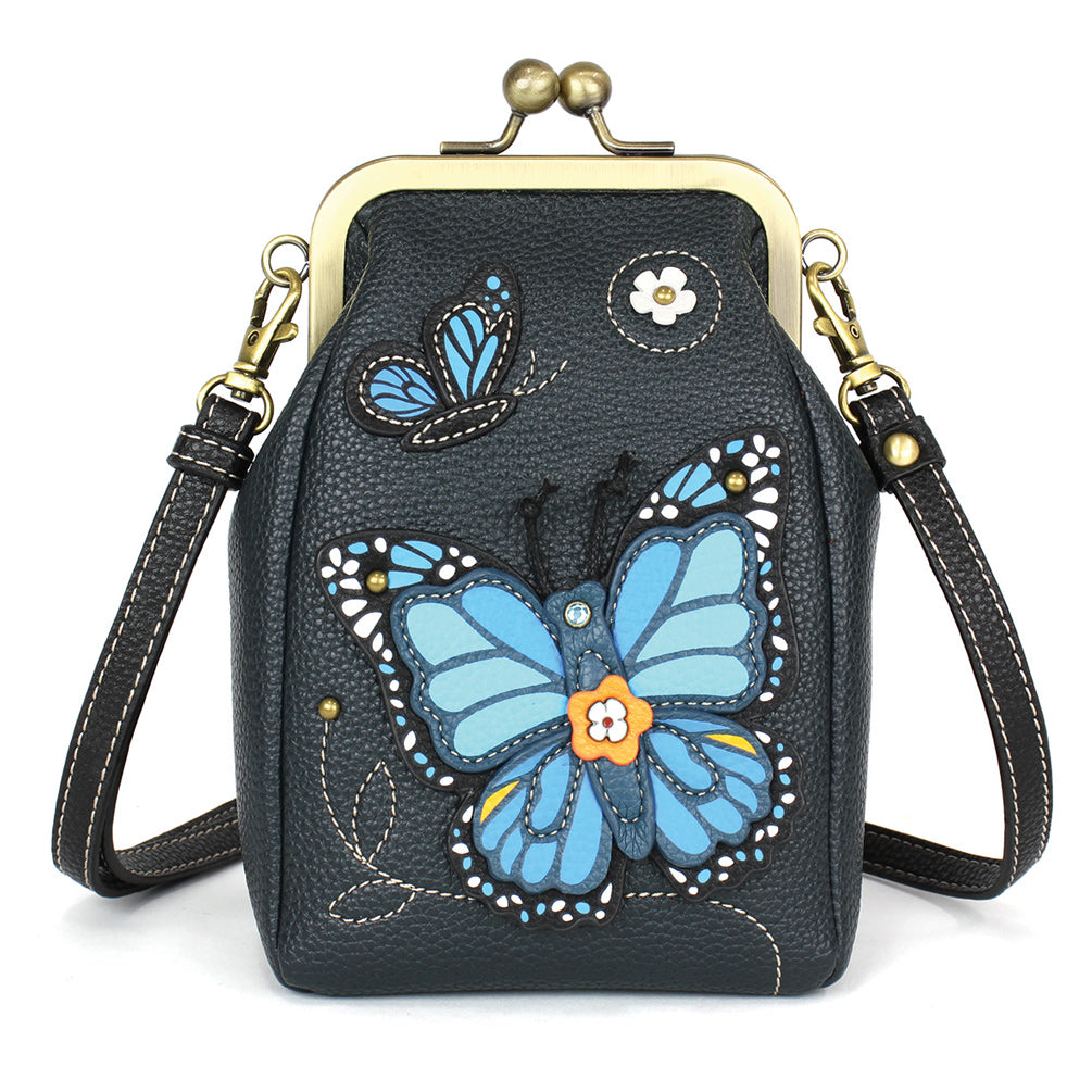 CHALA - Kisslock Cellphone Crossbody - Blue Butterfly
