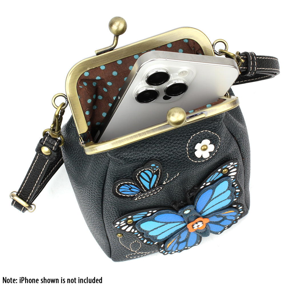 CHALA - Kisslock Cellphone Crossbody - Blue Butterfly