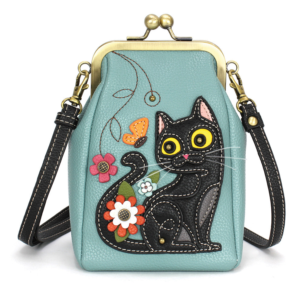 CHALA - Kisslock Cellphone Crossbody - Black Cat