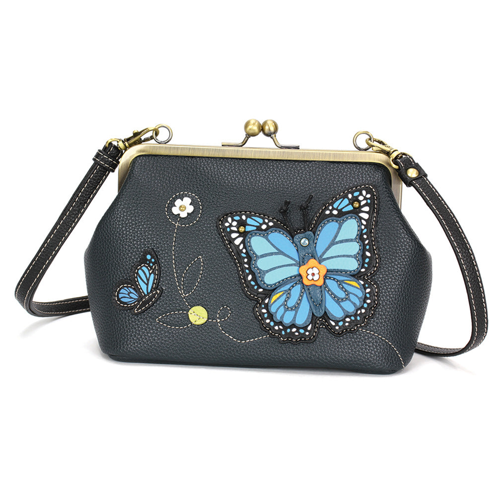 CHALA - Kisslock Crossbody Purse - Blue Butterfly