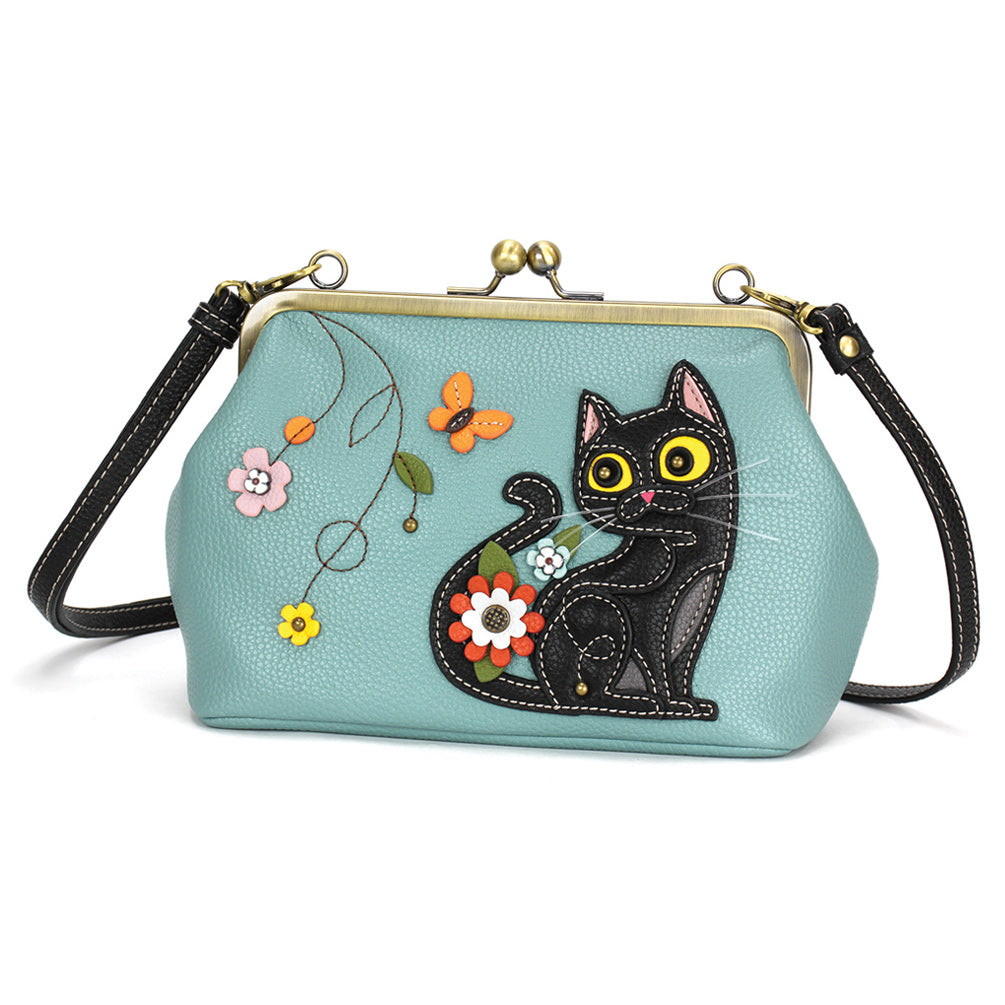 CHALA - Kisslock Crossbody Purse - Black Cat