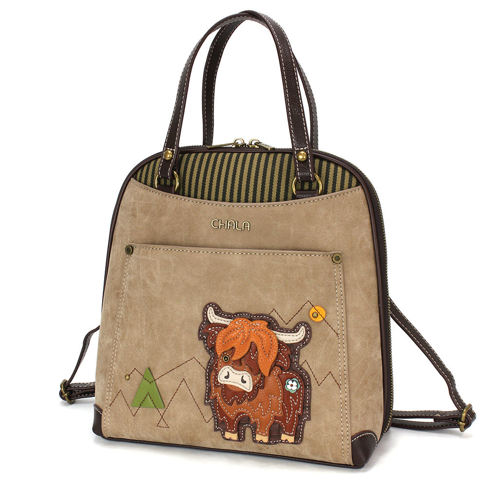 CHALA Convertible Backpack Purse - Highland Cow