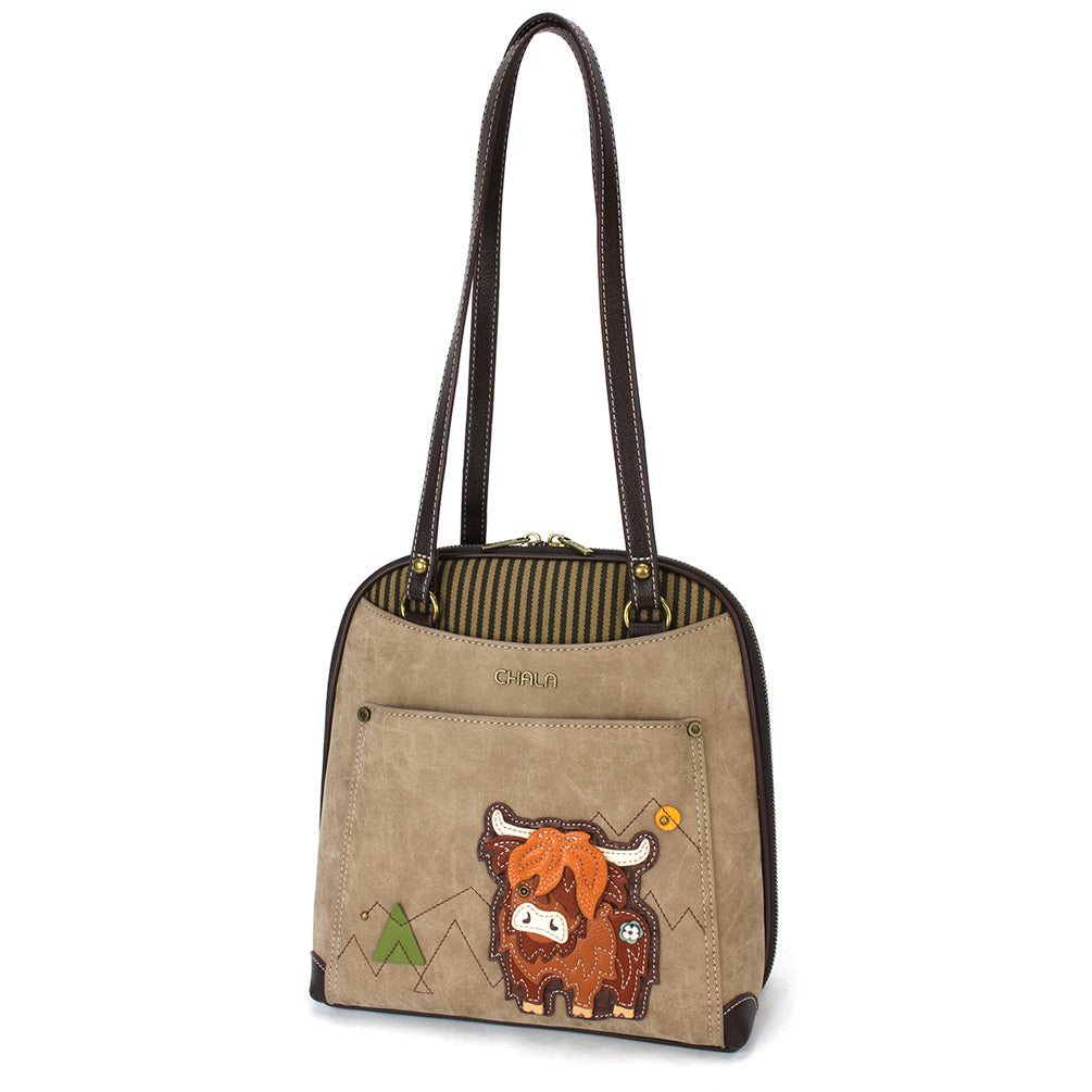 CHALA Convertible Backpack Purse - Highland Cow