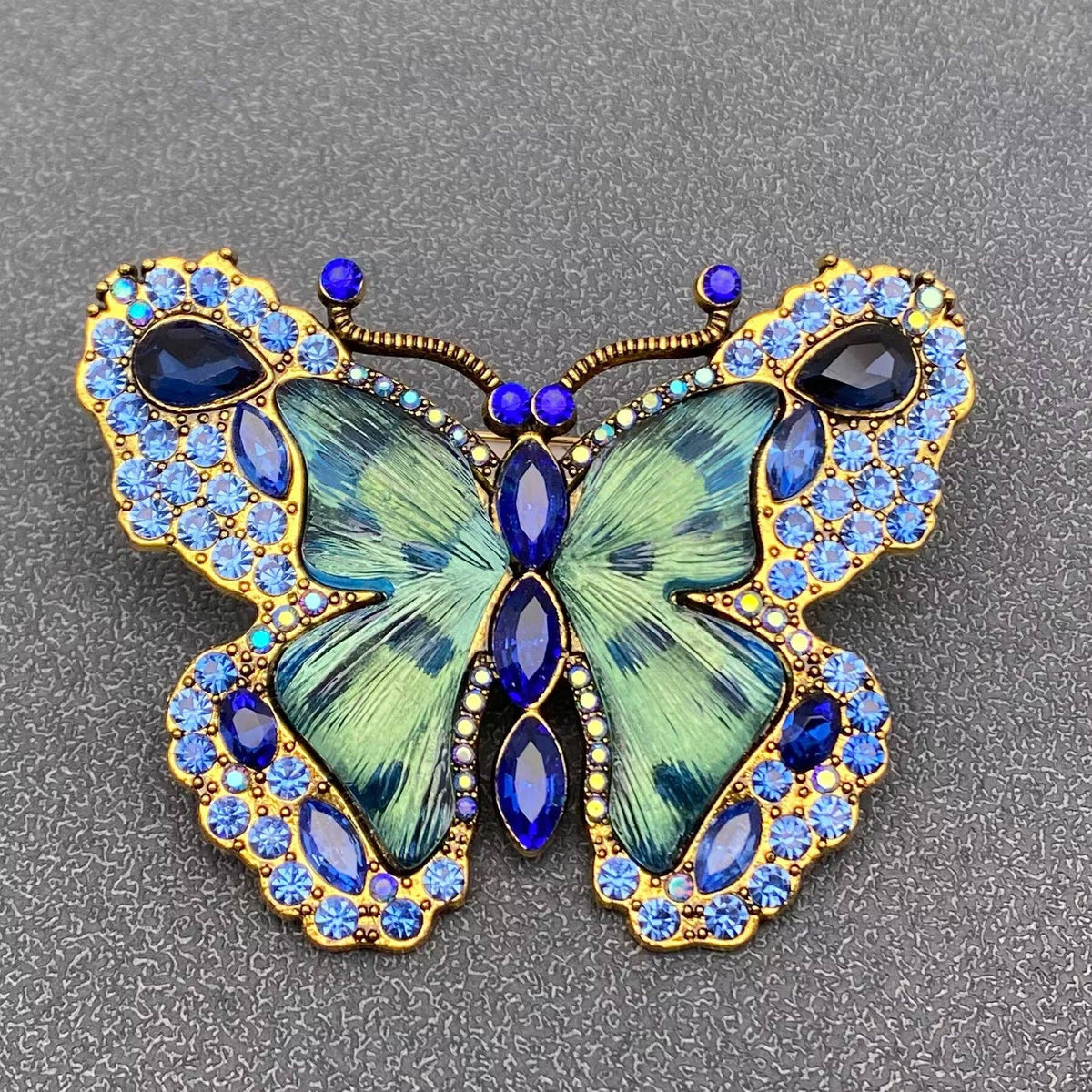 Glass & Rhinestone Large Butterfly Brooch