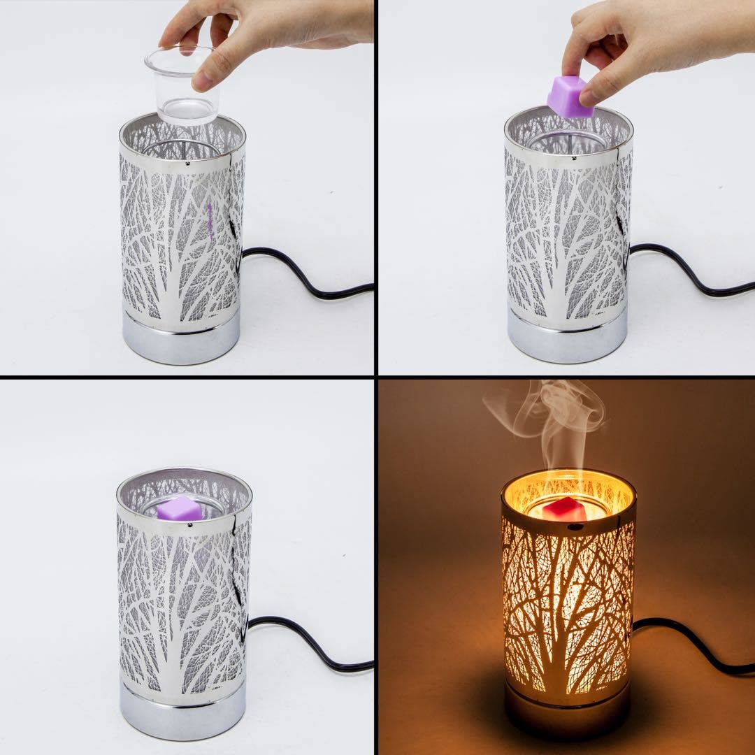 7" Touch Lamp - Wax Warmer- Oil Burner - Silver Garden