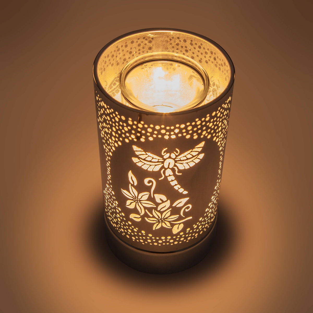 7" Touch Lamp - Wax Warmer- Oil Burner - Silver Dragonfly