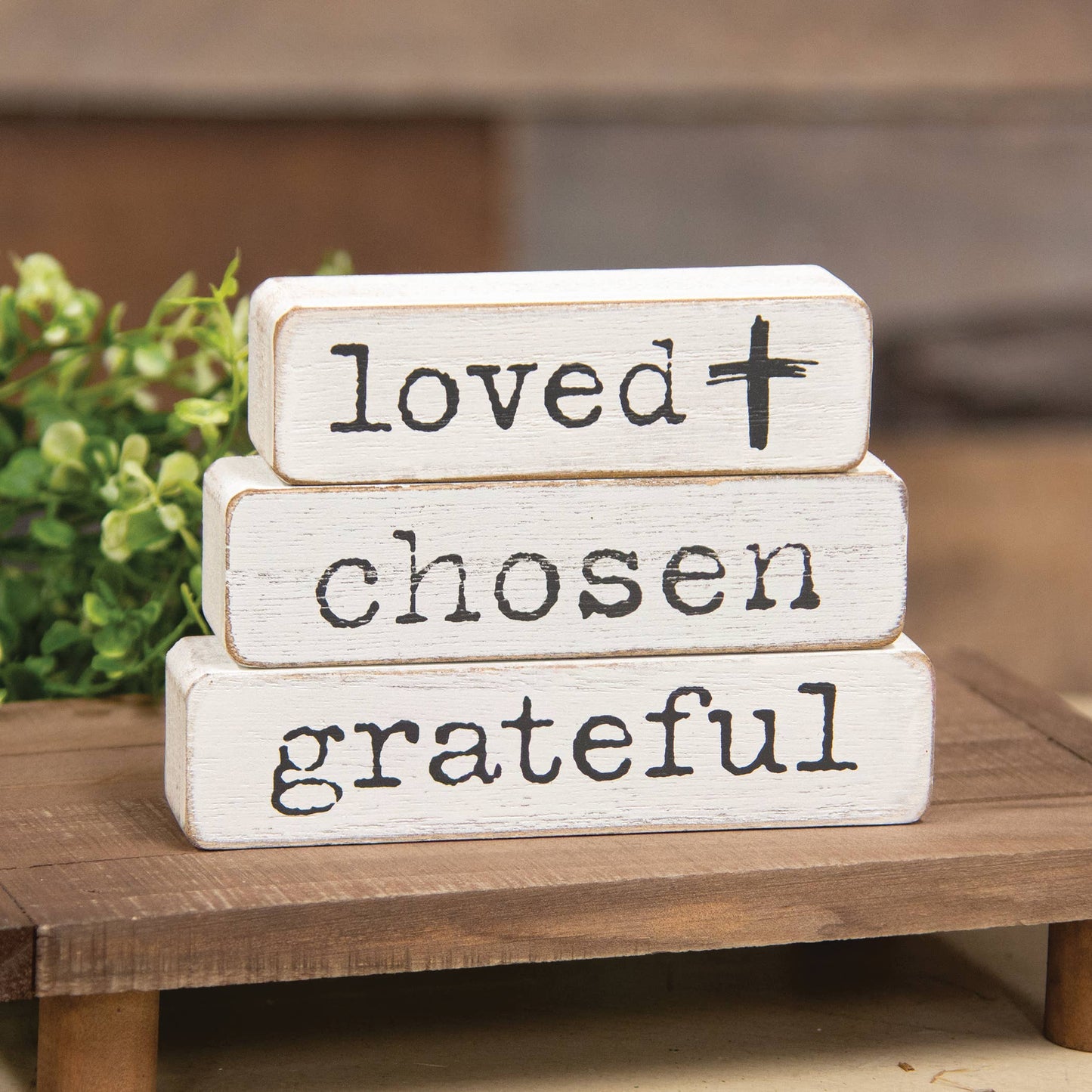 3/Set- Loved Chosen Grateful Chunky Religious Block