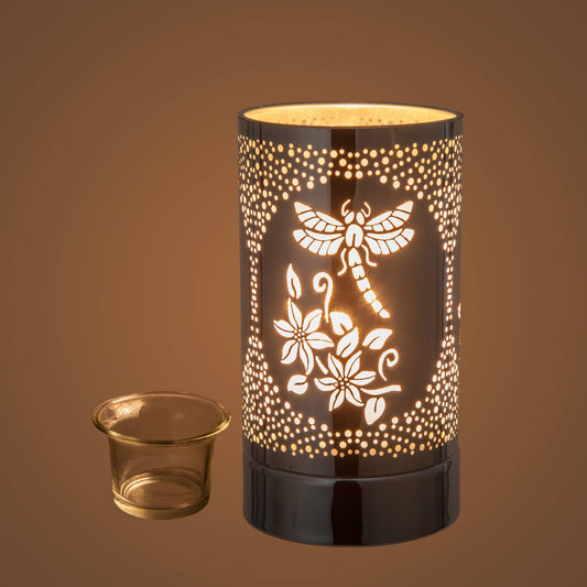 7" Touch Lamp - Wax Warmer- Oil Burner - Silver Dragonfly