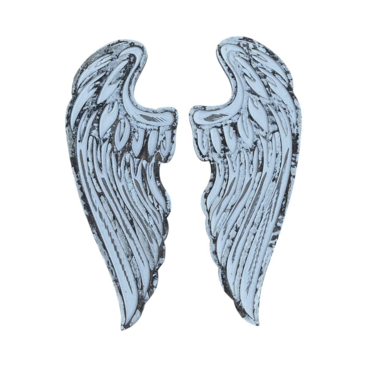 Chamuel Angel Wings-Distressed White Carved Wood Wall Decor