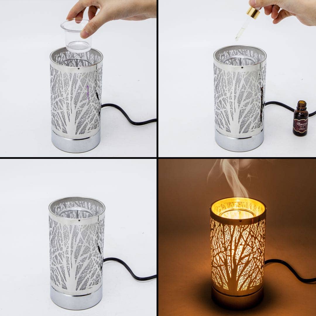 7" Touch lamp/Oil burner/Wax warmer-White Flower