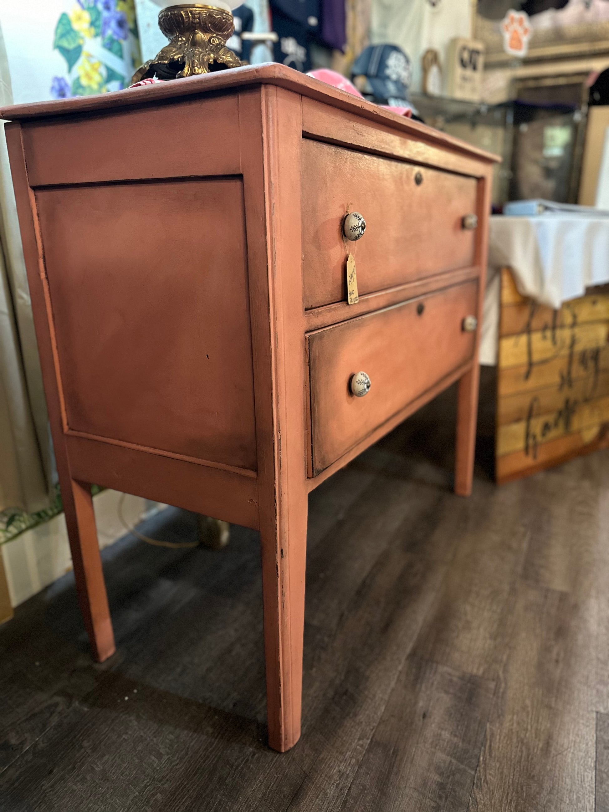Stunning dresser buffet hand painted with Annie Sloan Scandinavian Pink and waxes with both clear and dark waxes. 