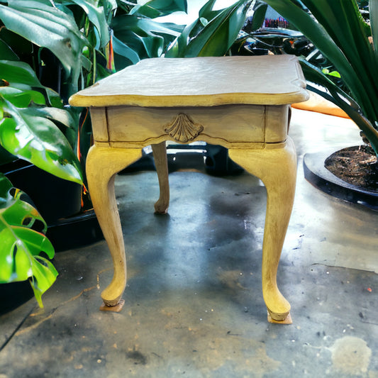 Old White Distressed Side Table with clear and dark wax.