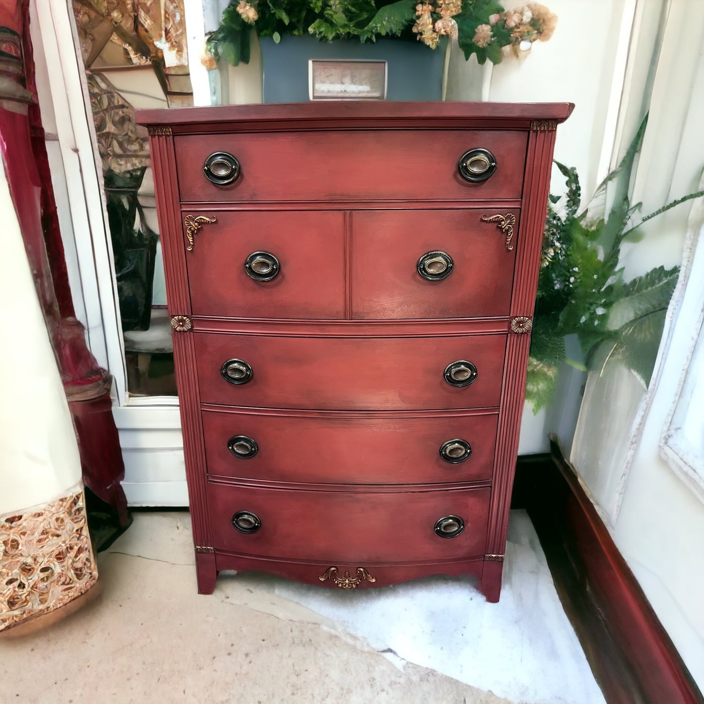 Stunning Solid Mahogany Chest of Drawers hand painted with Annie Sloan Chalk paint in a mix of Emperor's Silk and Honfleur. Stunning.
