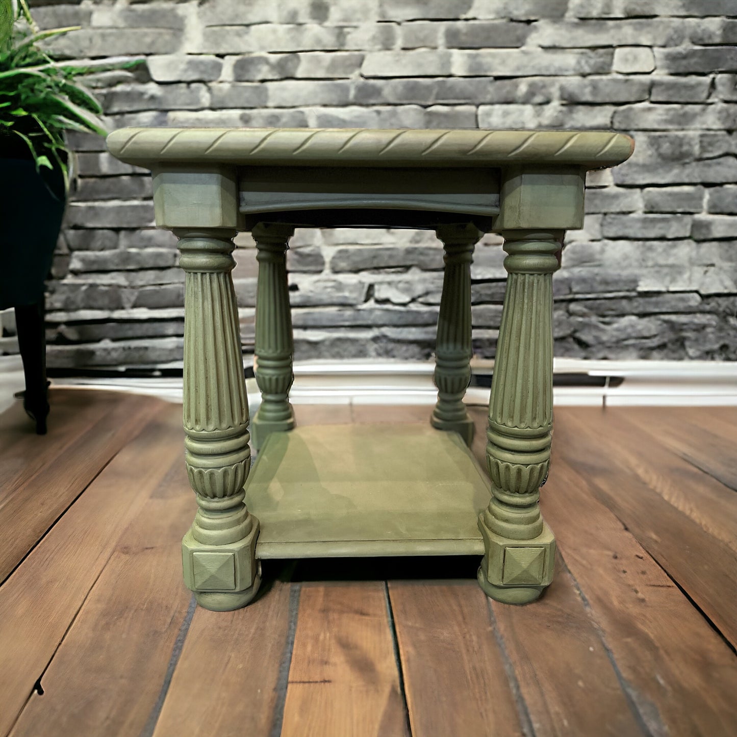 Beautiful Annie Sloan Olive Hand Painted Side Table. Protected with clear wax and dark wax used for antiquing. Stunning. 