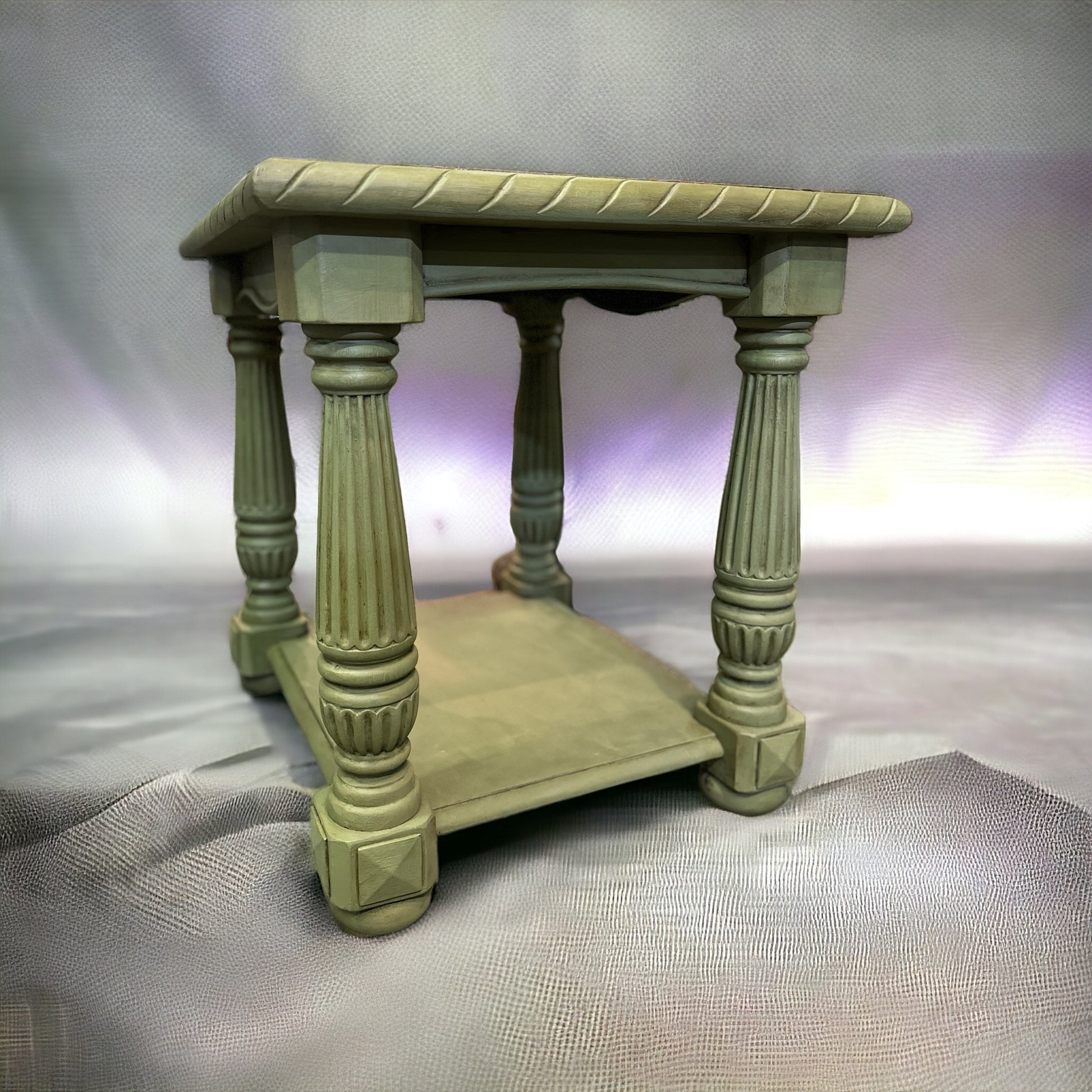 Beautiful Annie Sloan Olive Hand Painted Side Table. Protected with clear wax and dark wax used for antiquing. Stunning. 