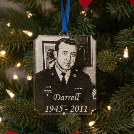 Engraved Military Memorial Photo Christmas Ornament