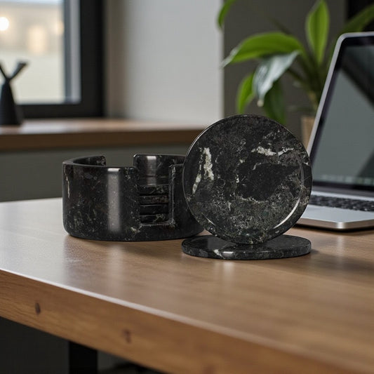 Engraved Marble Coasters Set and Caddy