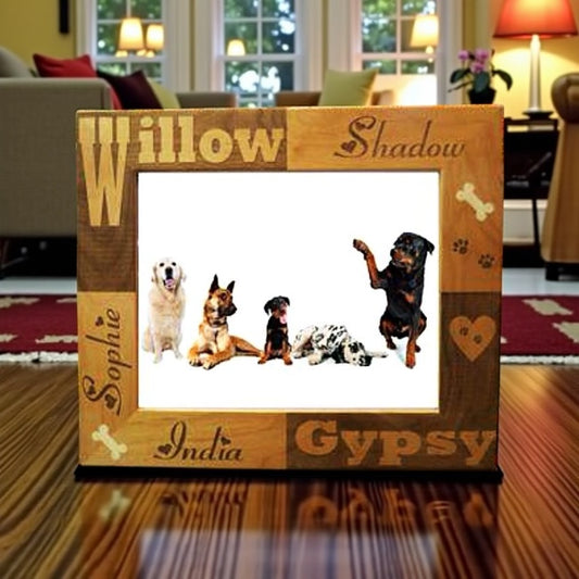 Engraved Wooden Dog Picture Frame
